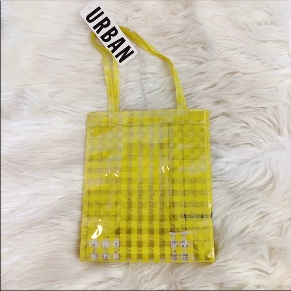 $3/20 Urban Outfitters Yellow Hello Gingham Plaid Printed Clear Mini Tote Bag - Picture 3 of 8